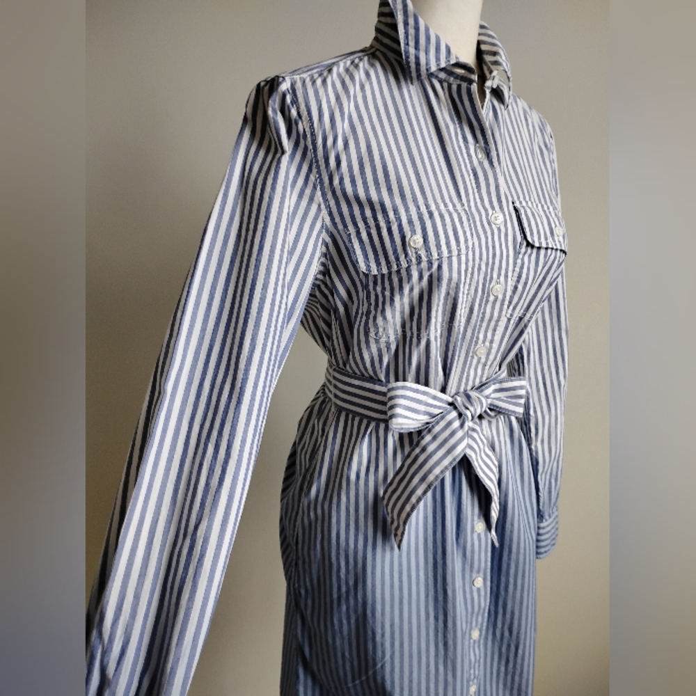 Lands' End Classic Cotton Shirt Dress Ombre Blue Stripe Preppy Size Small - Picture 9 of 17